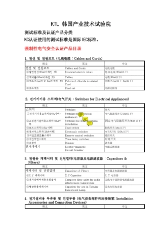 KC认证产品目录及分类