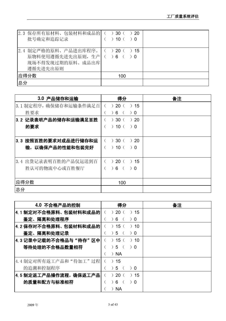 kfc最新供方审核细则(2009版)工厂质量系统评估2009(PDF43页)_第3页