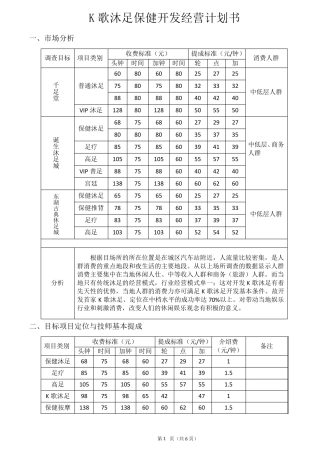 K歌沐足开发经营计划书