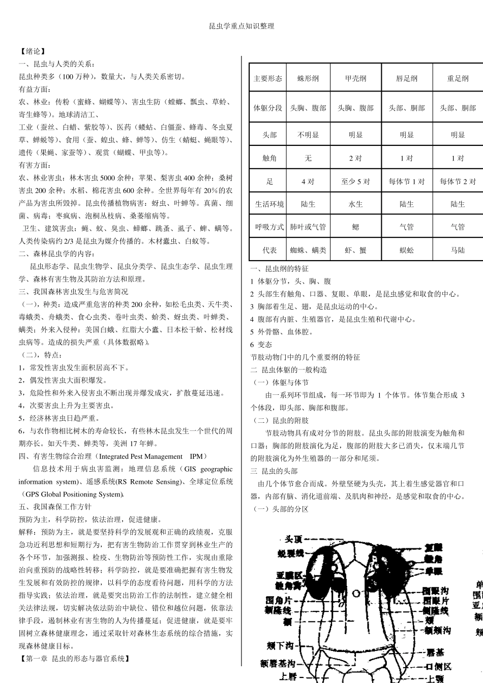 《普通昆虫学》上学期重点知识归纳梳理_第1页