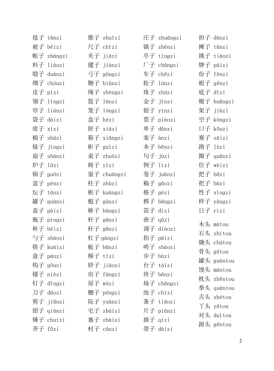 《普通话水平测试用必读轻声词语和可轻读词语表》_第2页