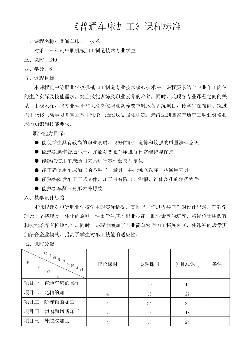 《普通车床加工实训》课程标准_第1页