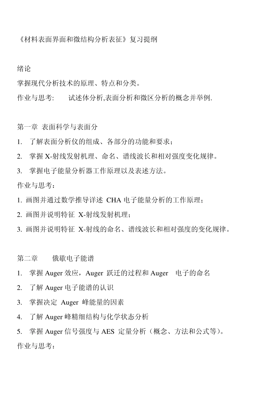 《材料表面界面和微结构分析表征》复习提纲1_第1页