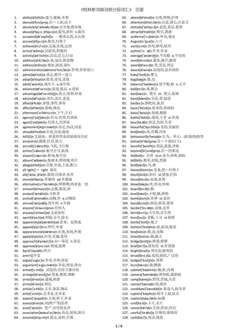 《柯林斯词典词频分级词汇》(四星)_第1页