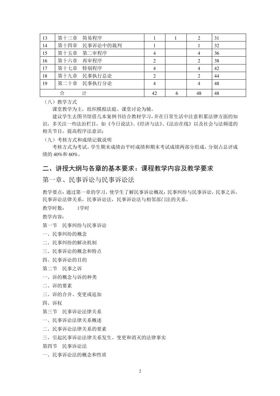 《民事诉讼法》课程教学大纲_第2页