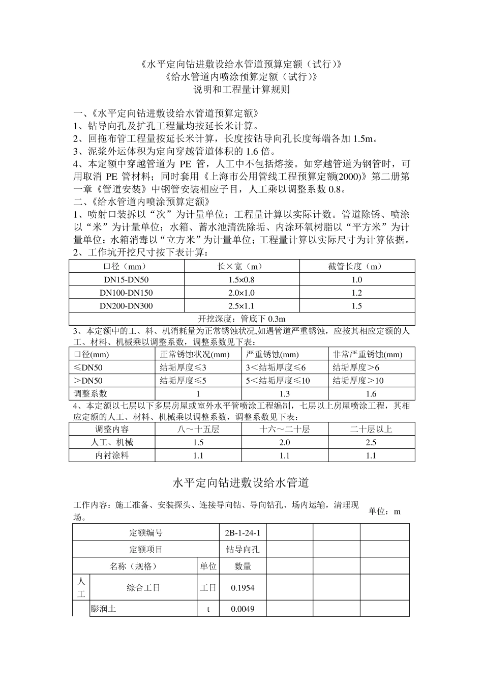 《水平定向钻进敷设给水管道预算定额》_第1页