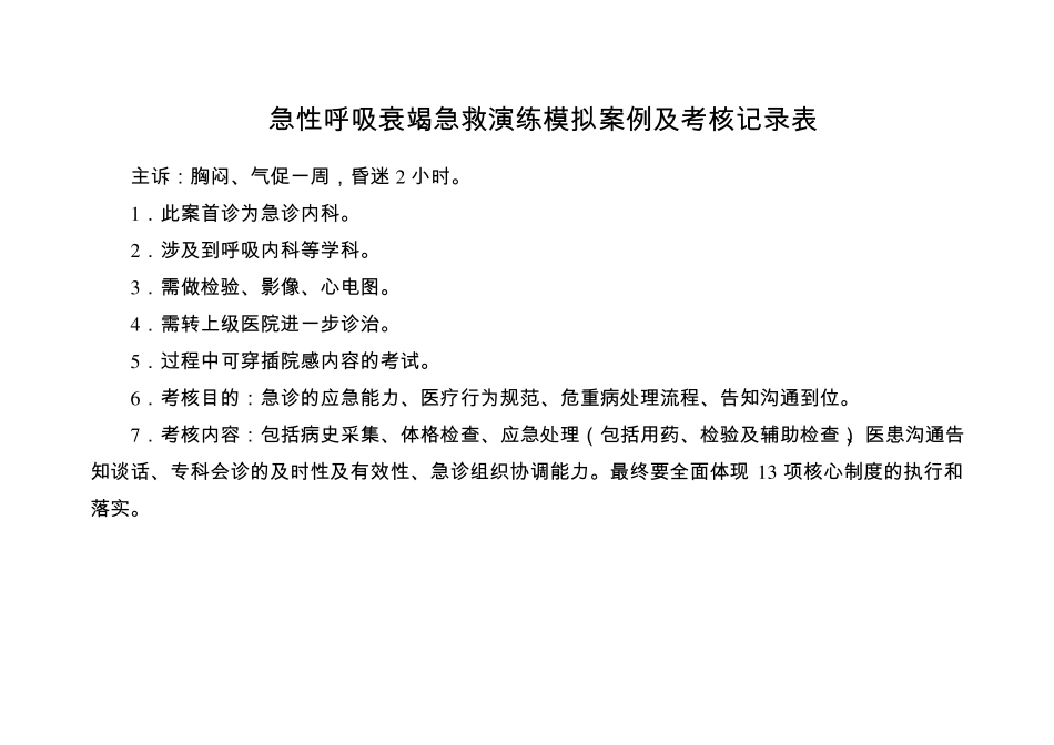 急性呼吸衰竭急救演练模拟案例及评分标准_第1页