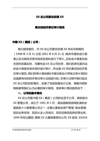 总公司原总经的理离任的经济责任审计报告
