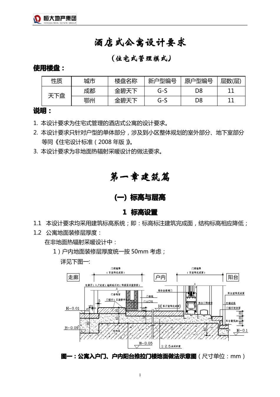 恒大标准-8酒店式公寓设计要求住宅式管理模式_第1页