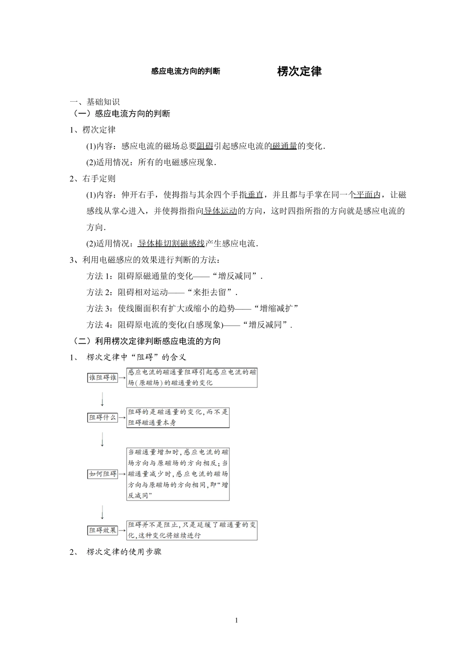 感应电流方向的判断-楞次定律含答案_第1页
