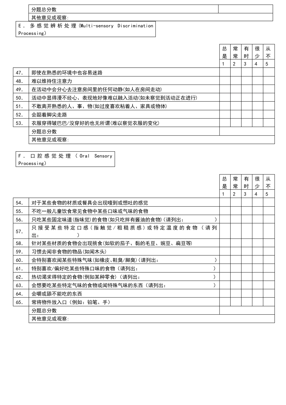 感觉信息处理及自我调节能力检核表_第3页