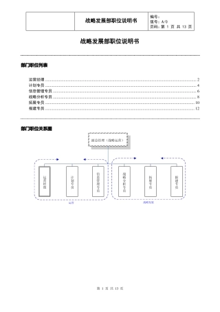战略发展部岗位职责概要