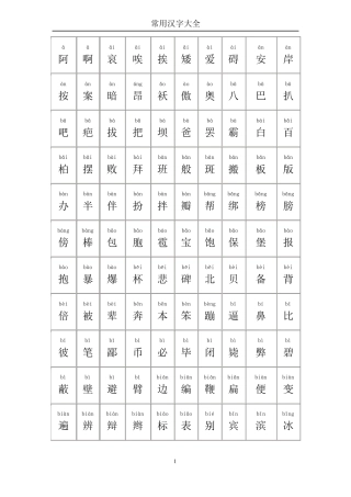 所有常用汉字大全含拼音