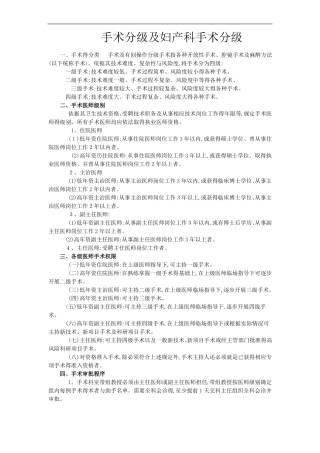 手术分级及妇产科手术分级