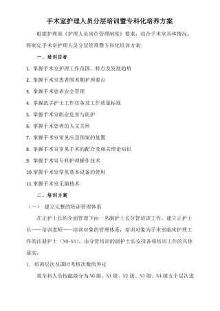 手术室护理人员分层培训暨专科化培养方案