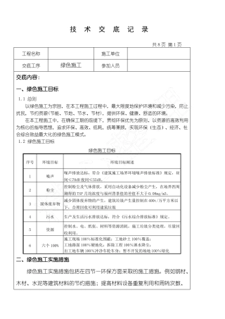 技术交底记录绿色建筑施工