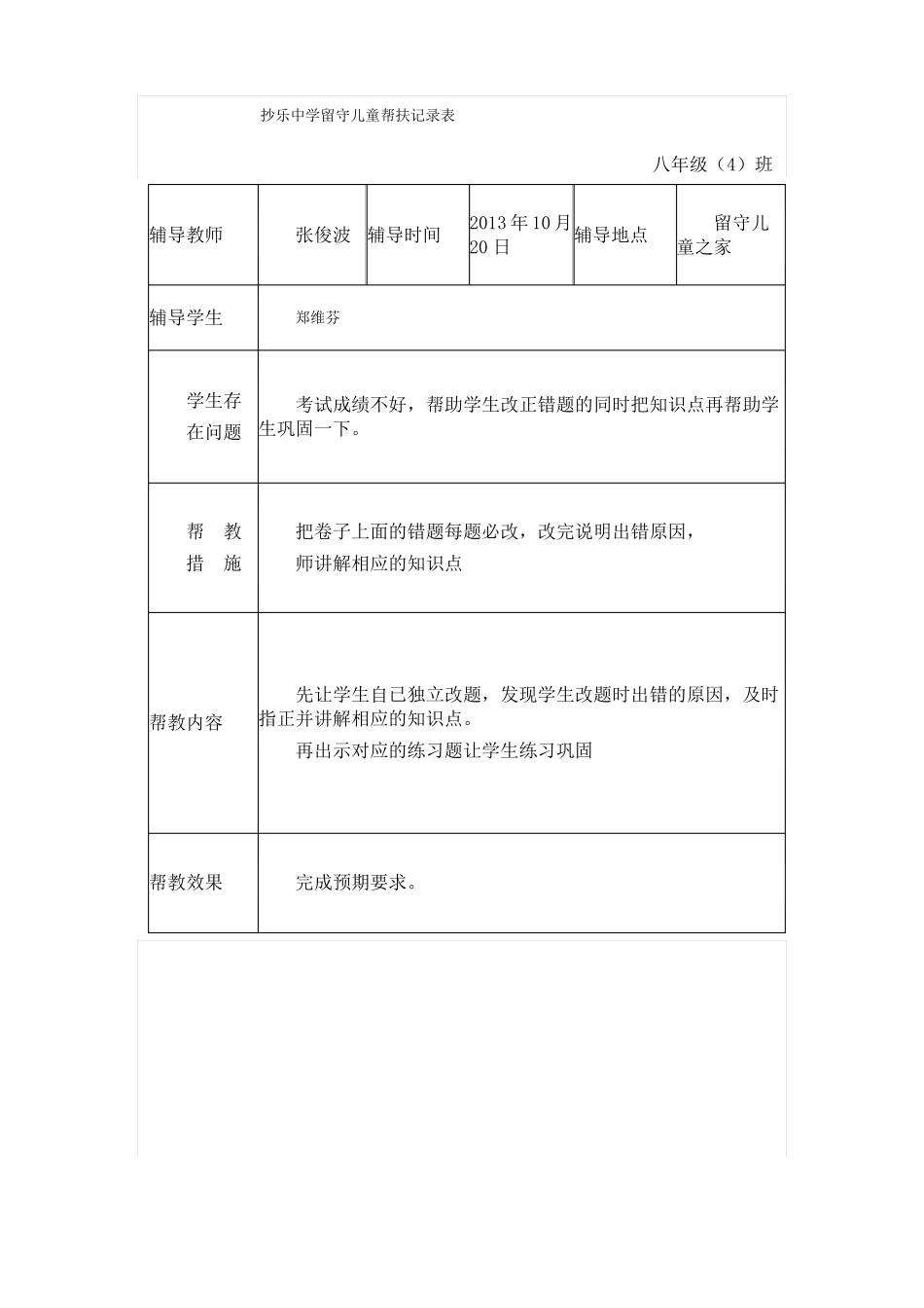 抄乐中学留守儿童帮扶记录表_第3页