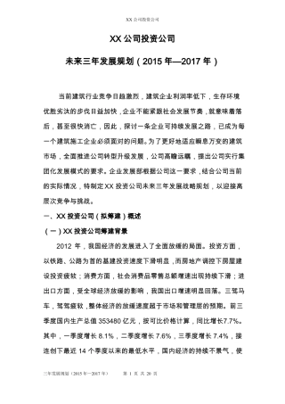 投资公司发展规划概要