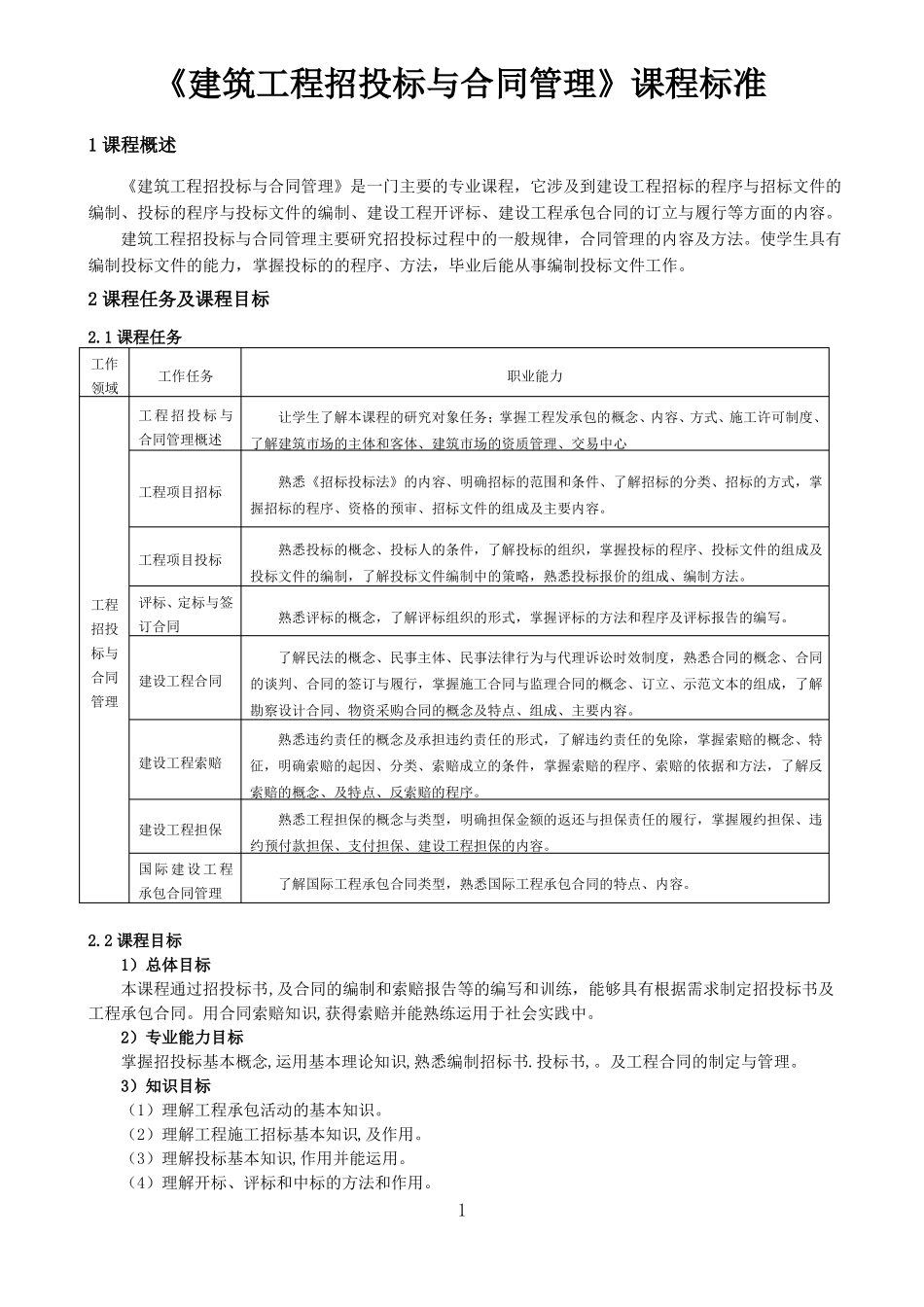 招投标与合同管理课程标准_第1页
