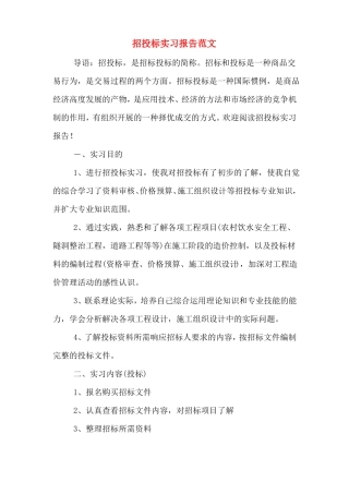 招投标实习报告范文