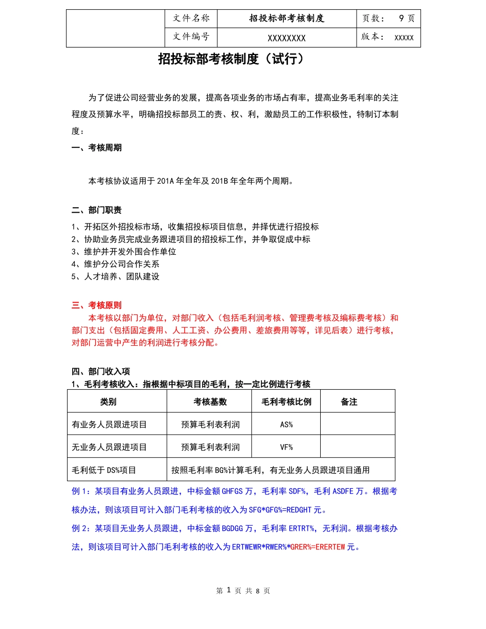 招投标部考核制度_第1页