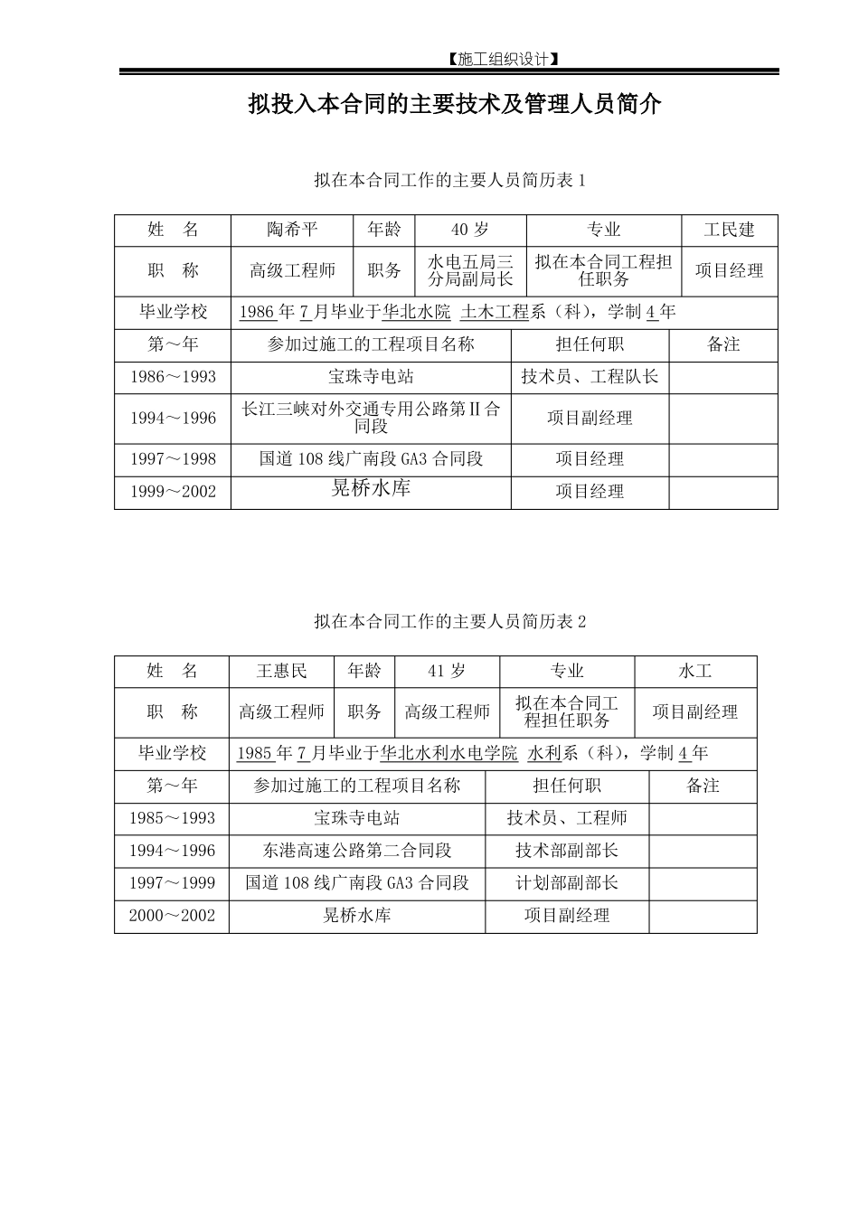 拟投入本合同的主要技术及管理人员简介_第1页