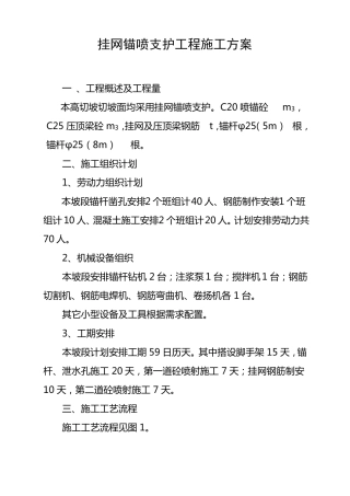 挂网锚喷支护工程施工方案