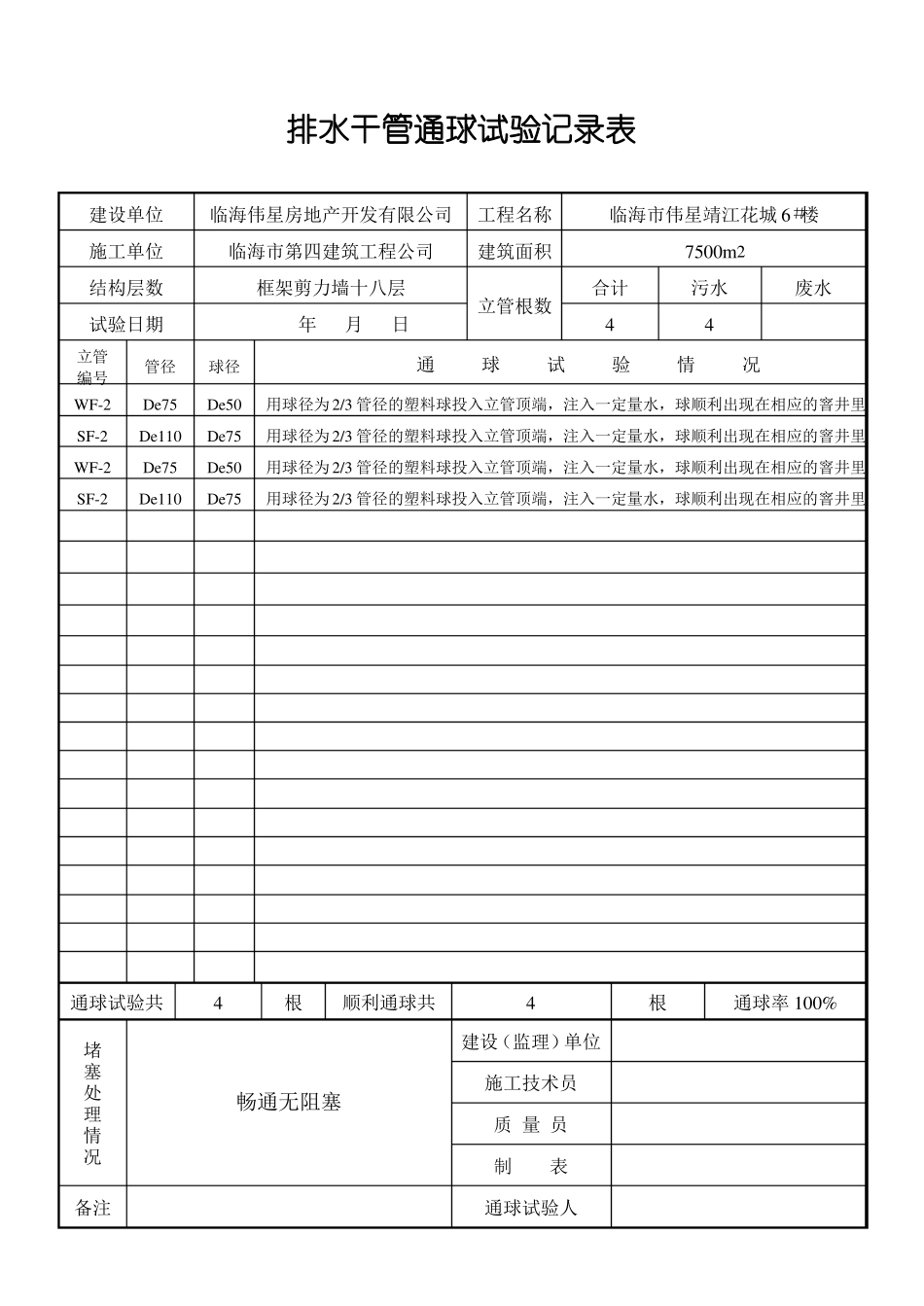 排水干管通球试验记录表_第3页