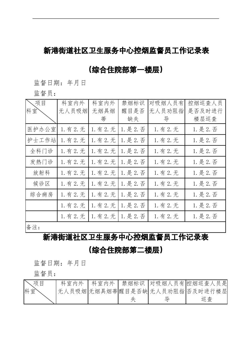 控烟监督员巡查员工作记录表_第2页