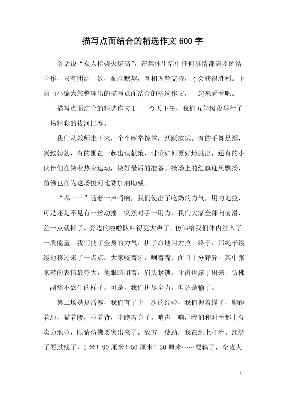 描写点面结合的精选作文600字_第1页