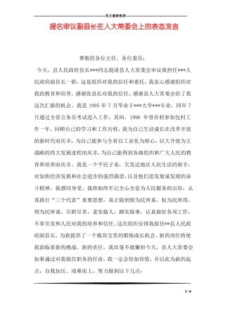 提名审议副长在人大常委会上的表态发言