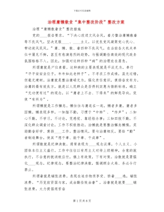 治理庸懒散贪“集中整改阶段”整改方案