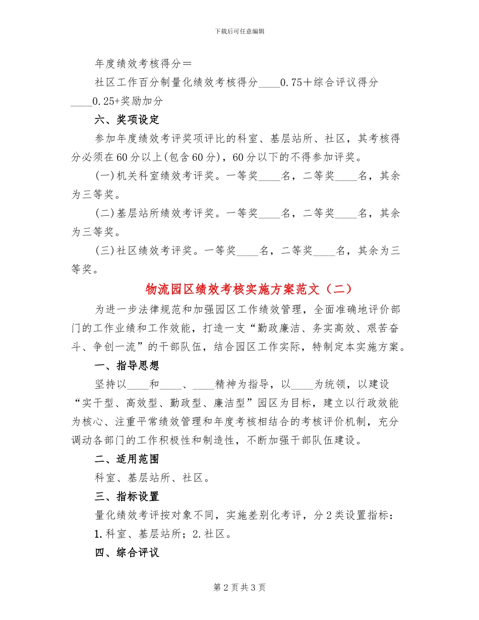 物流园区绩效考核实施方案范文_第2页