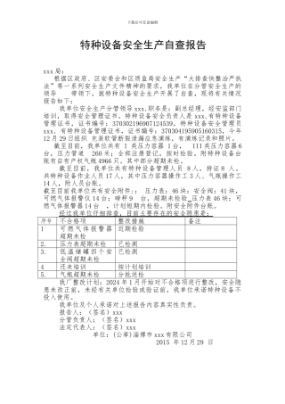 特种设备安全生产自查报告