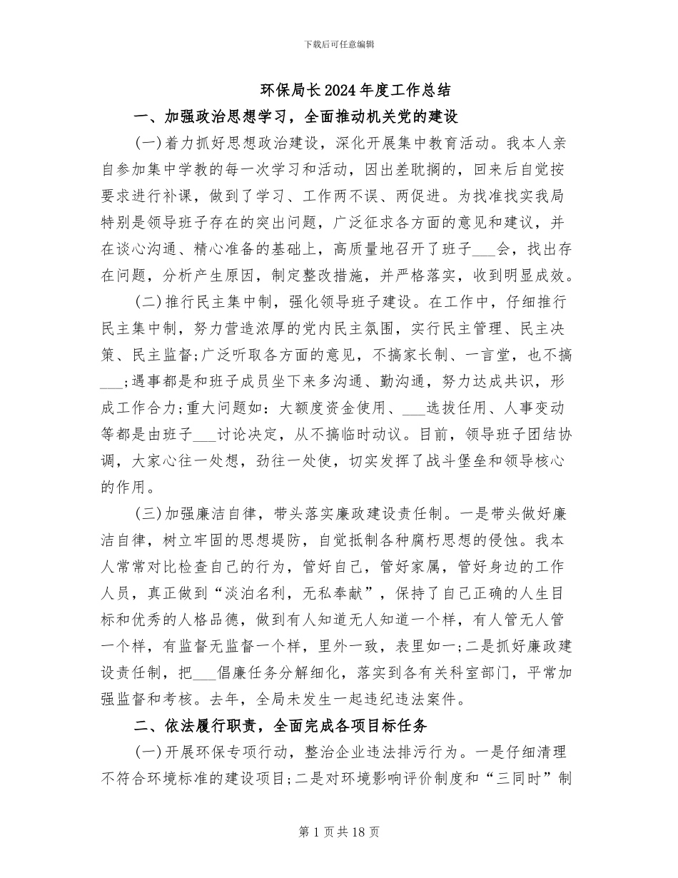 环保局长2024年度工作总结_第1页