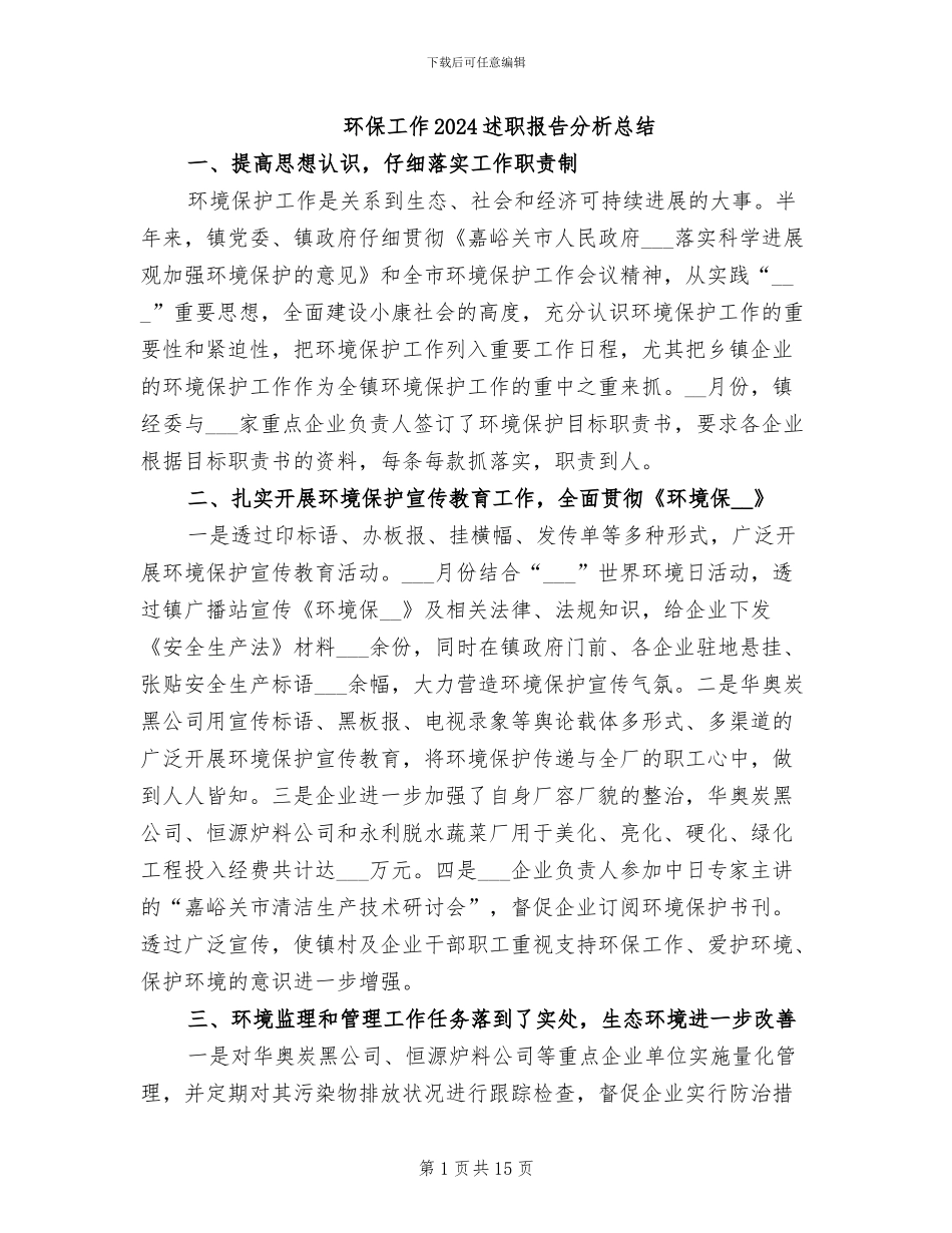 环保工作2024述职报告分析总结_第1页