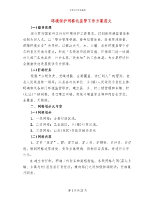 环境保护网格化监管工作方案范文