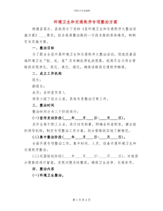 环境卫生和交通秩序专项整治方案