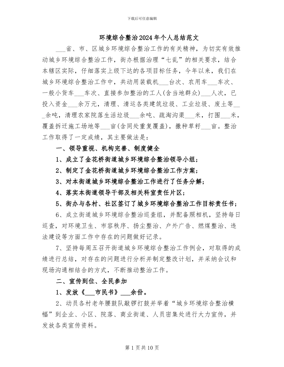 环境综合整治2024年个人总结范文_第1页