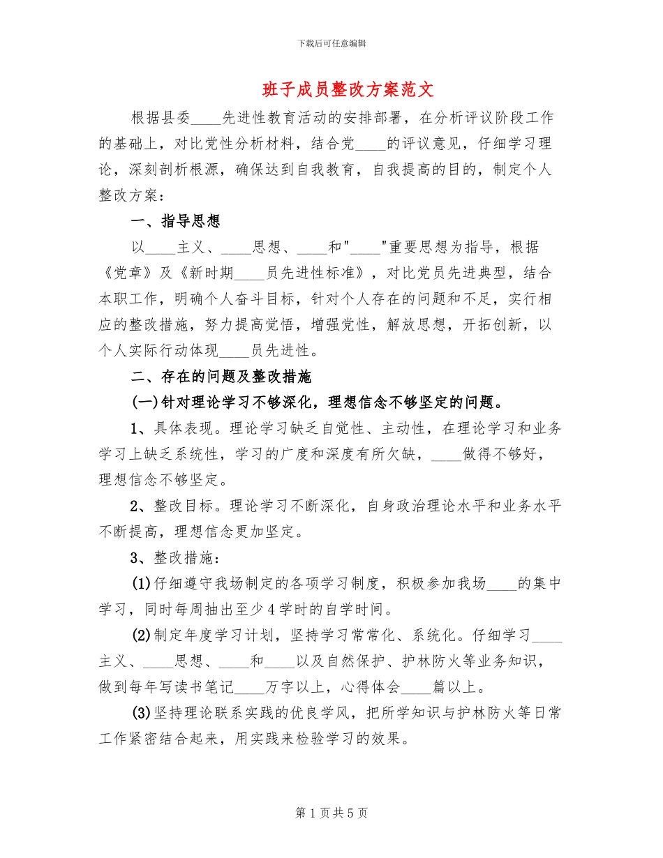 班子成员整改方案范文(2篇)_第1页