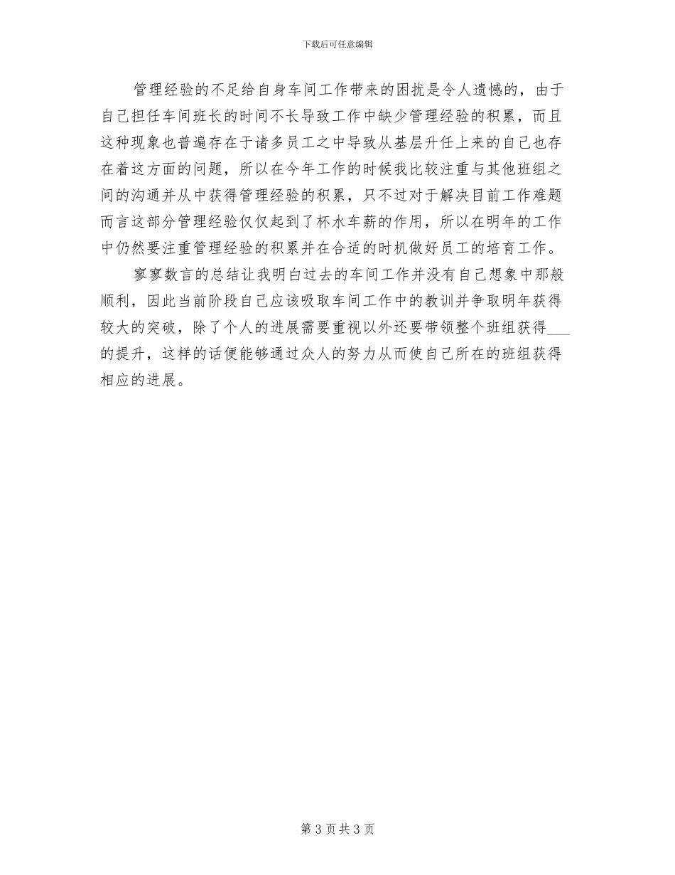 生产车间班长个人年终工作总结2024年_第3页