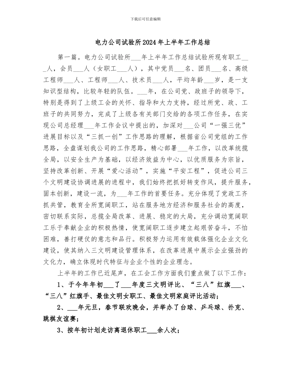 电力公司试验所2024年上半年工作总结_第1页