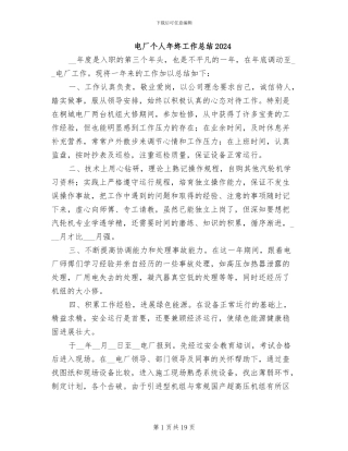 电厂个人年终工作总结2024