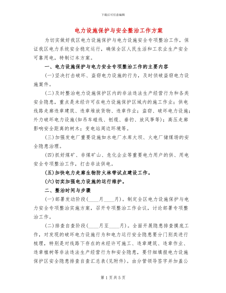 电力设施保护与安全整治工作方案_第1页