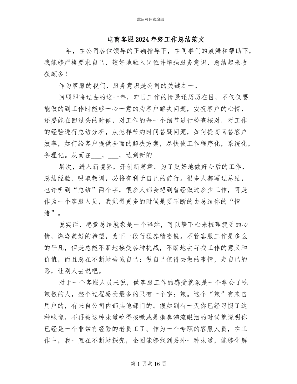 电商客服2024年终工作总结范文_第1页