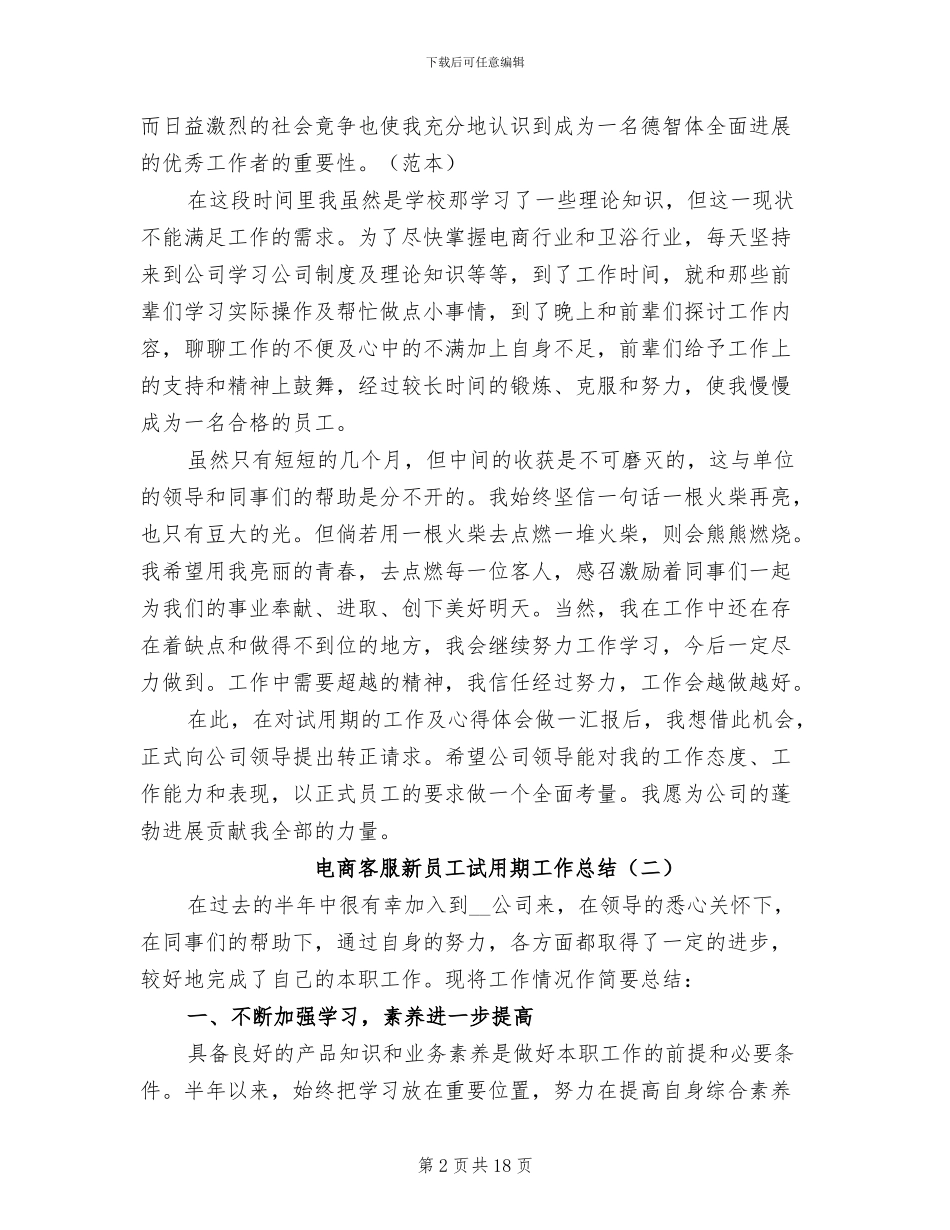 电商客服新员工试用期工作总结2024年_第2页