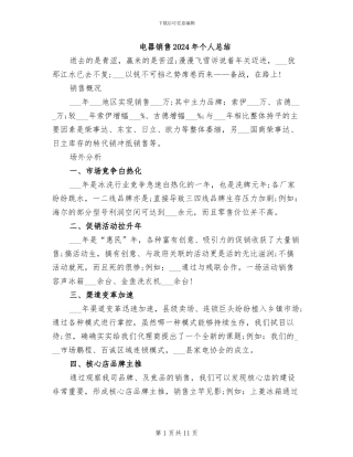 电器销售2024年个人总结