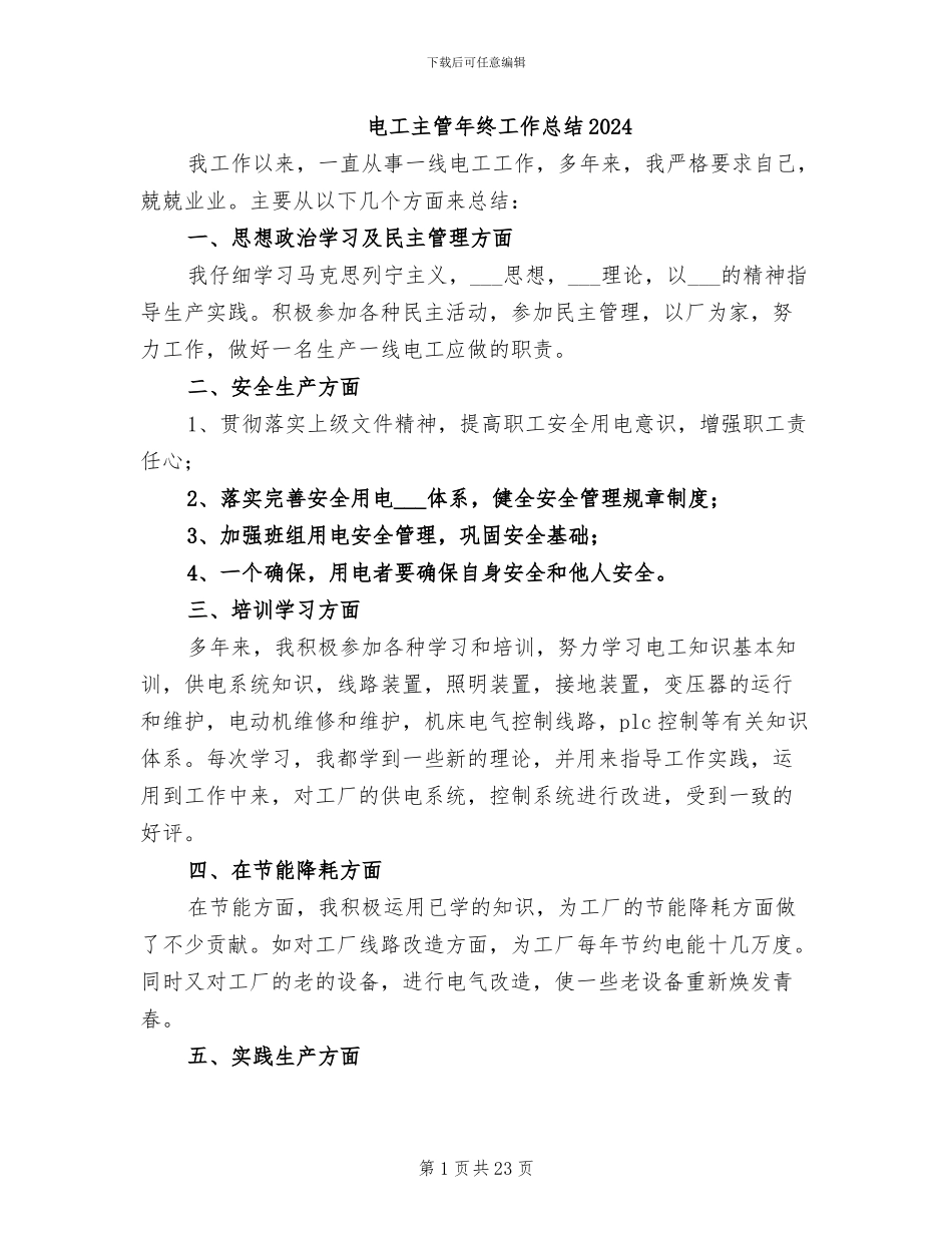 电工主管年终工作总结2024_第1页