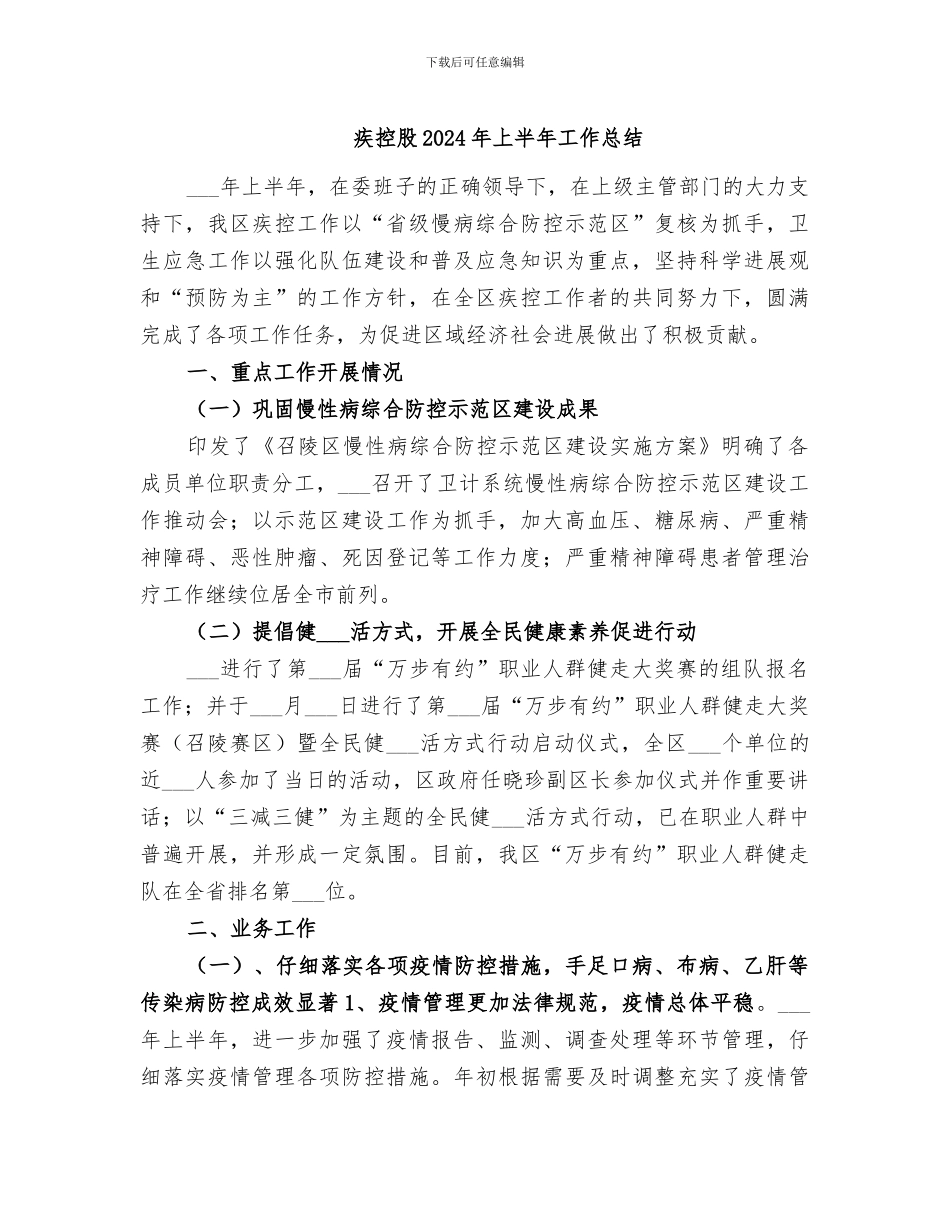 疾控股2024年上半年工作总结_第1页