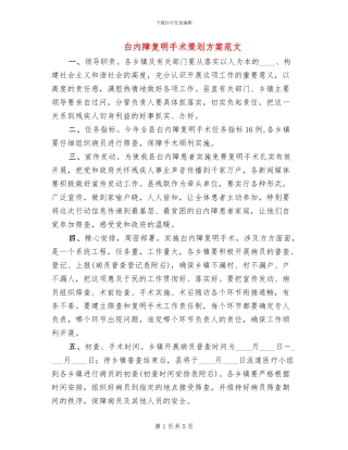 白内障复明手术策划方案范文